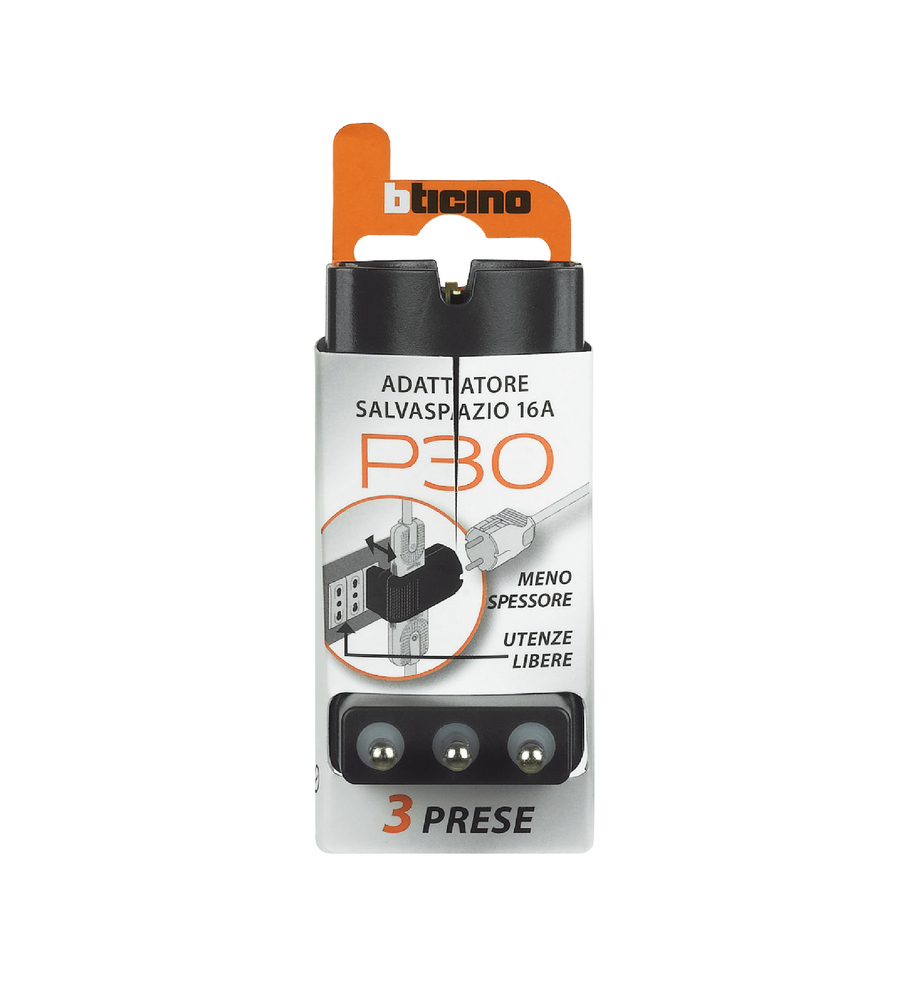 Adattatore corner 2 prese bipasso+1 pr p30 grigio - bticino.